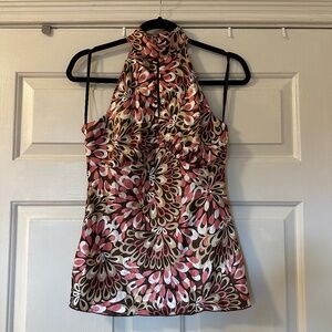 BCX Women's Mod Halter Tank Top Made in USA Size Medium Brown Pink Tan Floral